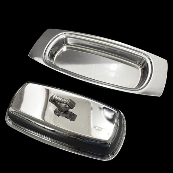 Vintage 1950s Kromex Chrome Covered Butter Dish with Glass Insert - Made in USA - Picture 5 of 10